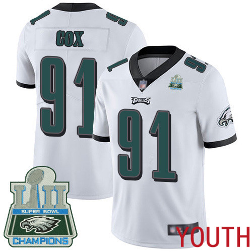 Youth Philadelphia Eagles #91 Fletcher Cox White Vapor Untouchable NFL Jersey Limited Player Super Bowl LII 100th->philadelphia eagles->NFL Jersey